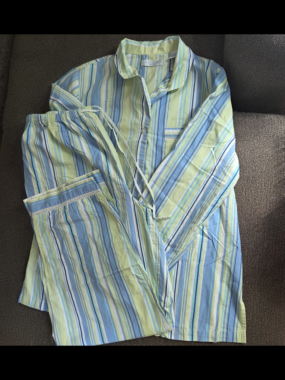 Erika Taylor Women's Pajama Set - Light Blue & Light Green Stripes. 100% Cotton